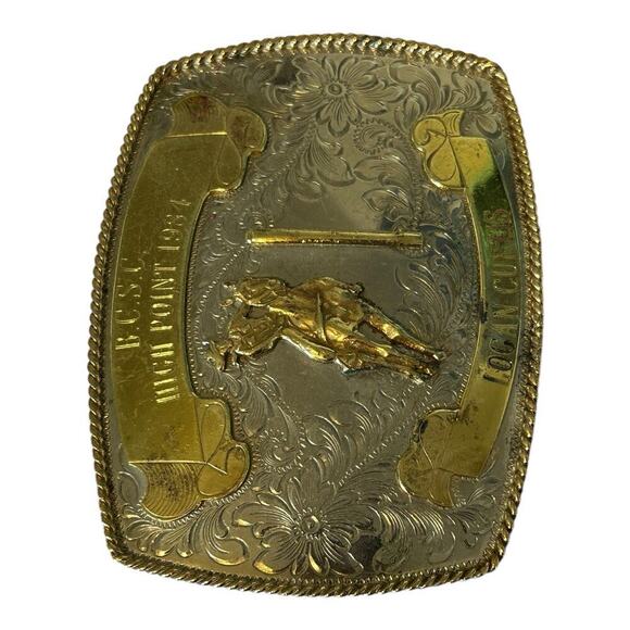 Montana Silversmiths 1984 Pole Bending Trophy Belt Buckle With Name Cowgirl main image 7
